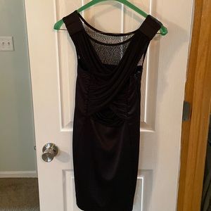 Black satin mini dress